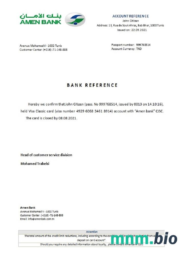 Przykład zamknięcia banku w Tunezji Amen w formatach Word i PDF